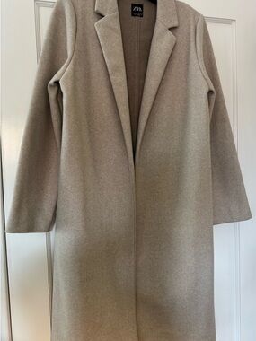 ZARA minimalist taupe/wheat long lightweight overcoat